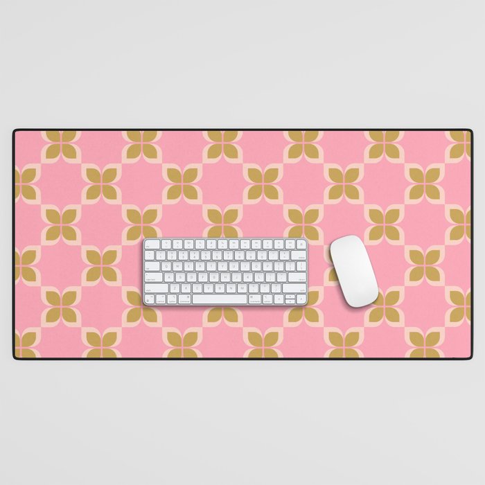Retro flower check pink green Desk Mat Gallery Image 1