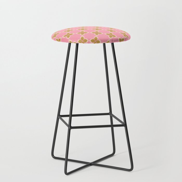 Retro flower check pink green Stool Gallery Image 1