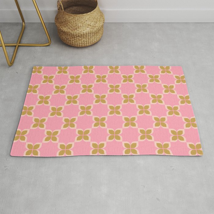 Retro flower check pink green Rug Gallery Image 1