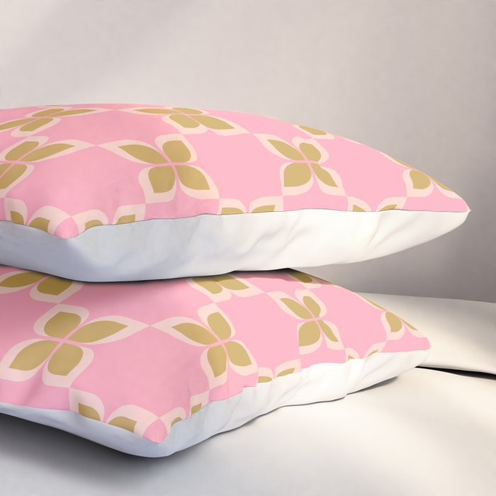 Retro flower check pink green Pillow Sham Gallery Image 3
