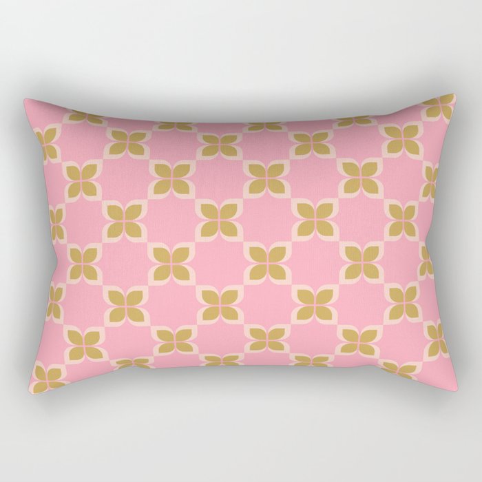 Retro flower check pink green Rectangular Pillow Gallery Image 2