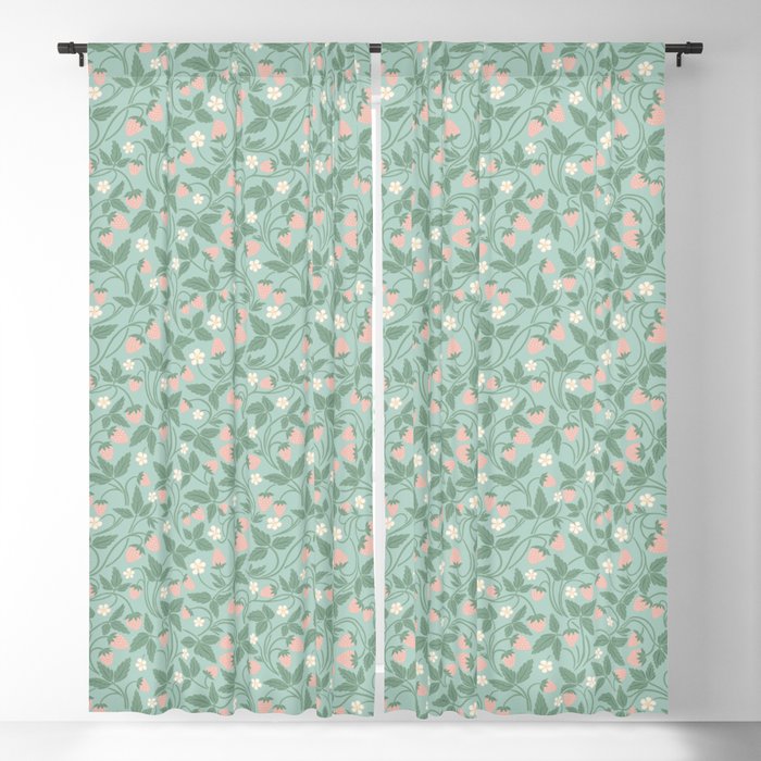 Strawberries - dusty pink and green on sky blue Window Curtain Gallery Image 1