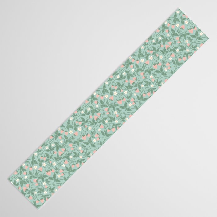 Strawberries - dusty pink and green on sky blue Table Runner Gallery Image 3