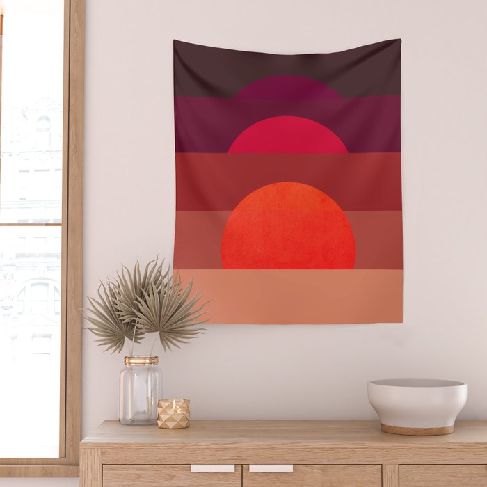 Abstraction_SUNSET_RED_BOHEMIAN_POP_ART_Minimalism_0124A Wall Tapestry Gallery Image 2