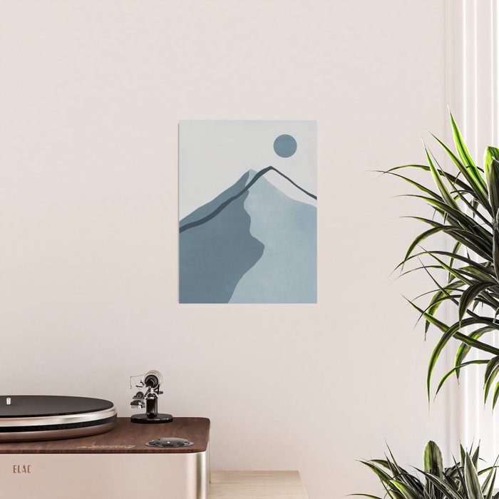 Minimalist Mountain Boho Landscape in Light Blue Tones Poster Gallery Image 2