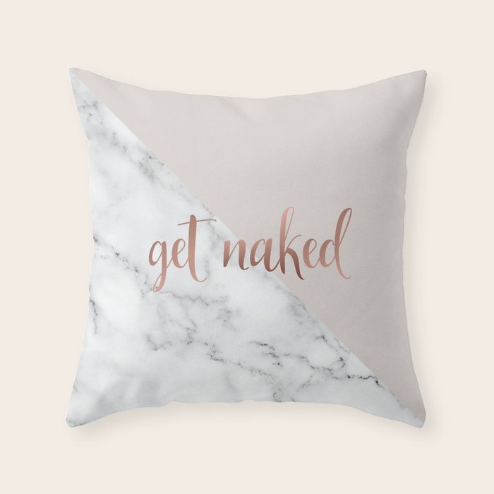 Get Naked, Bathroom Art, Rose Gold, Blush Pink, Marble Throw Pillow Gallery Image 6