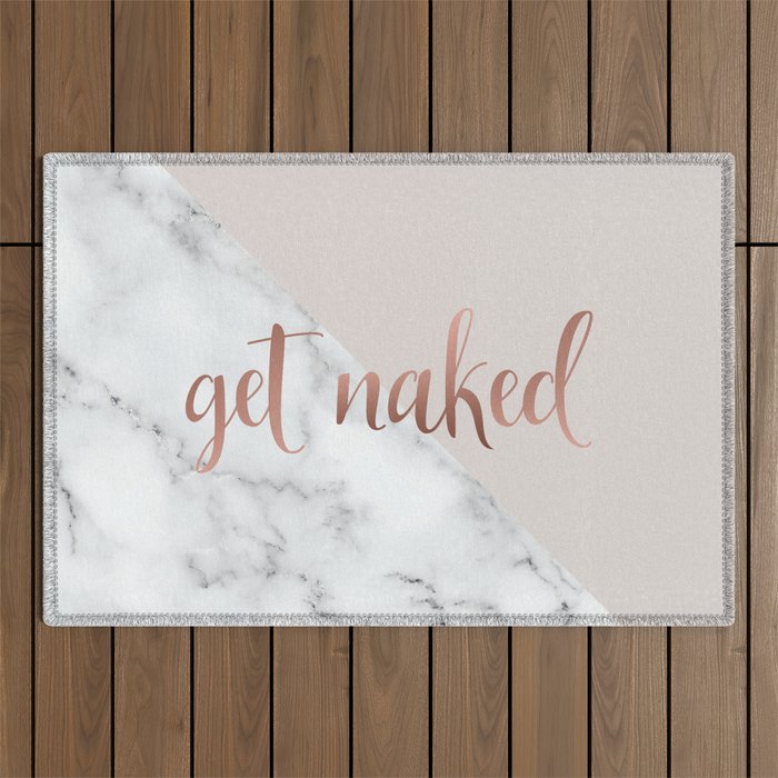 Get Naked, Bathroom Art, Rose Gold, Blush Pink, Marble Outdoor Rug Gallery Image 1
