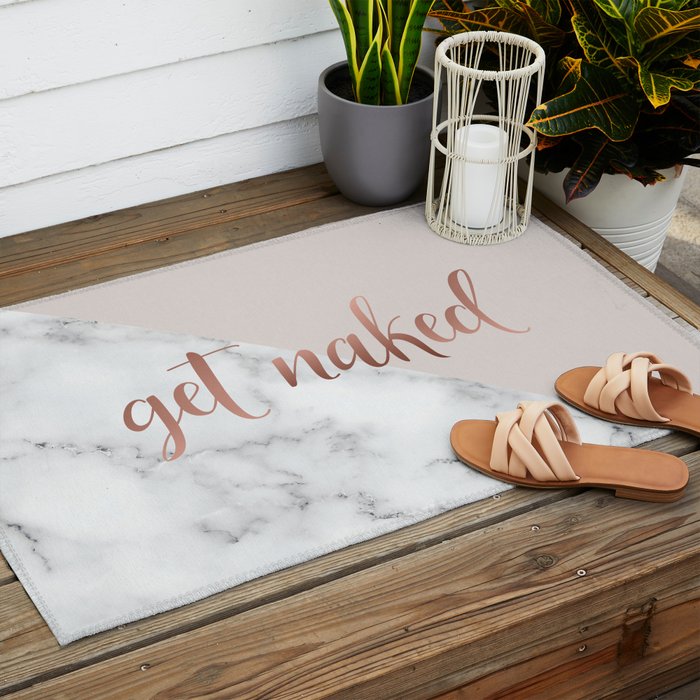 Get Naked, Bathroom Art, Rose Gold, Blush Pink, Marble Outdoor Rug Gallery Image 2