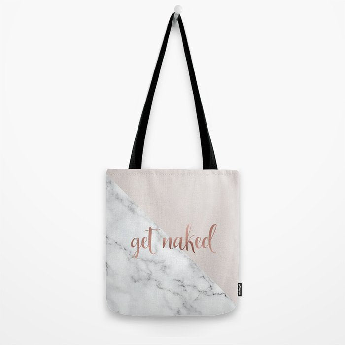 Get Naked, Bathroom Art, Rose Gold, Blush Pink, Marble Tote Bag Gallery Image 2