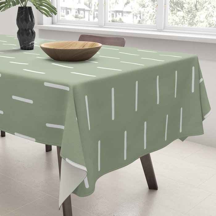 Modern Boho Minimal Pattern, Sage Green and White Tablecloth Gallery Image 3