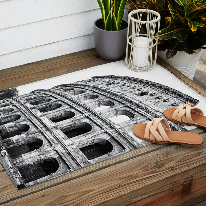Colosseum Rome Black and White Outdoor Rug Gallery Image 2