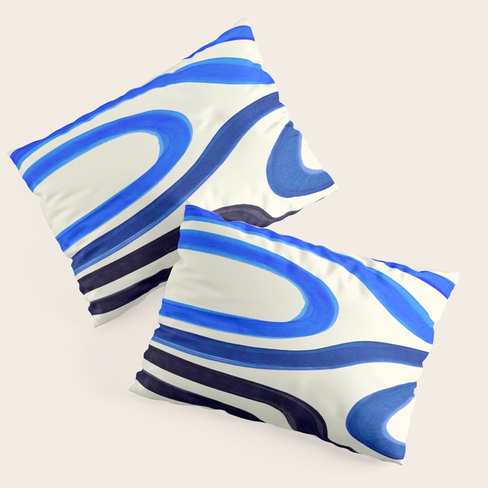 Electric Blues Fun Colorful Mid Century Modern Abstract Painting Shapes Pattern Pillow Sham Gallery Image 1