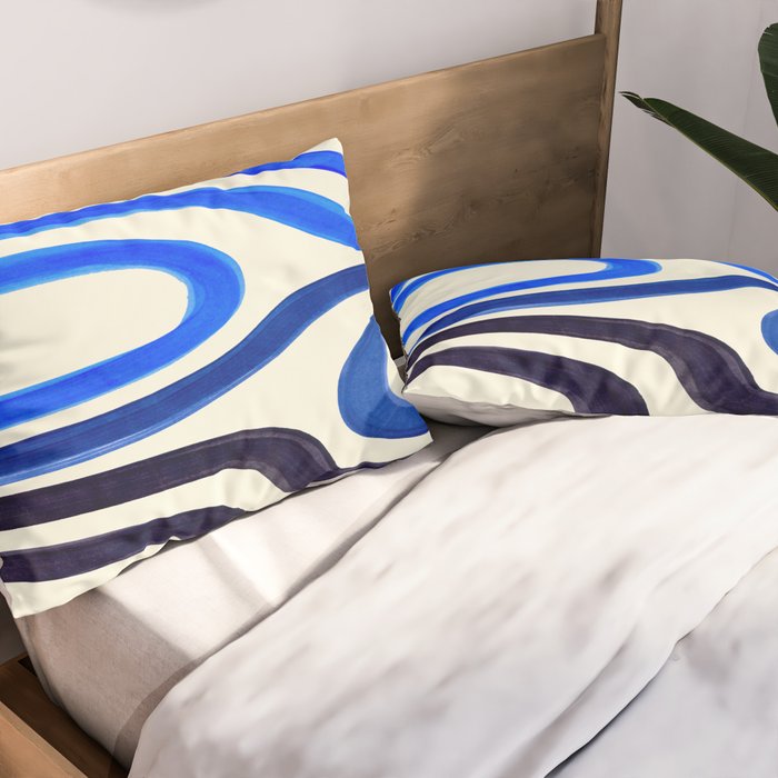Electric Blues Fun Colorful Mid Century Modern Abstract Painting Shapes Pattern Pillow Sham Gallery Image 2