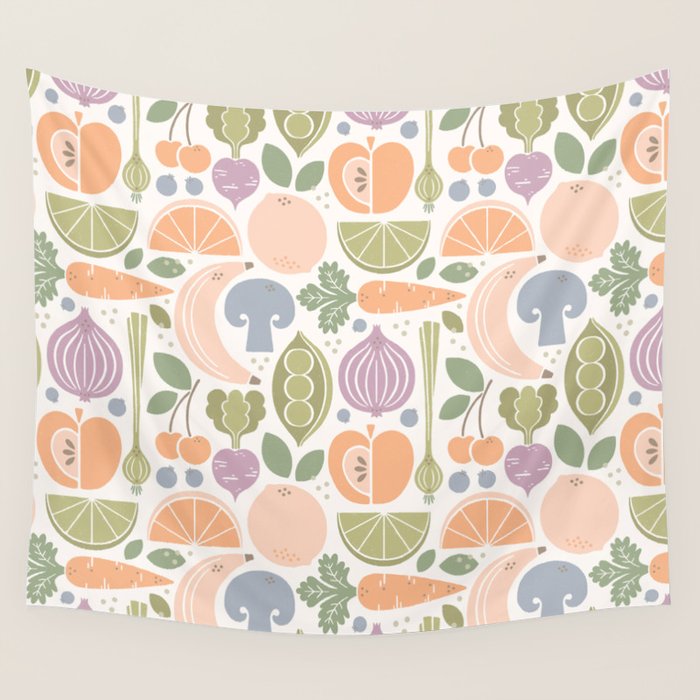 Fruits and Veggies 2025 Calendar Pastel Wall Tapestry Gallery Image 1