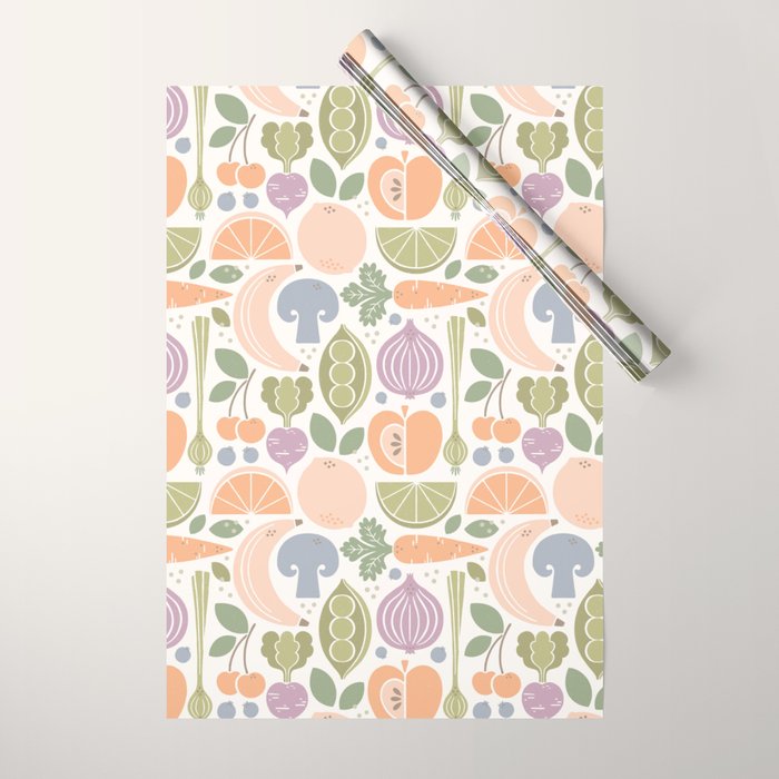 Fruits and Veggies 2025 Calendar Pastel Wrapping Paper Gallery Image 1