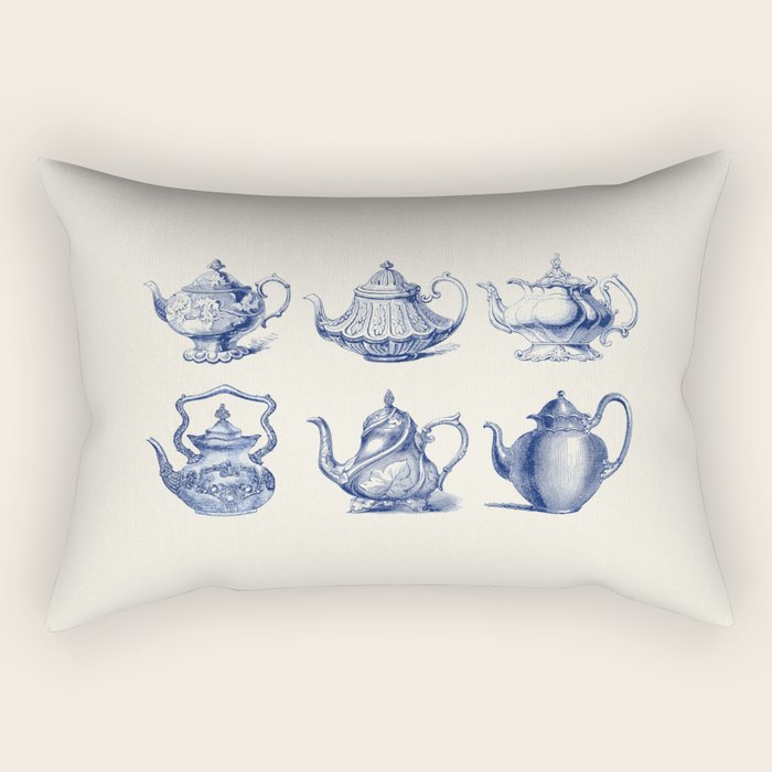 Blue Tea Pots Rectangular Pillow Gallery Image 2