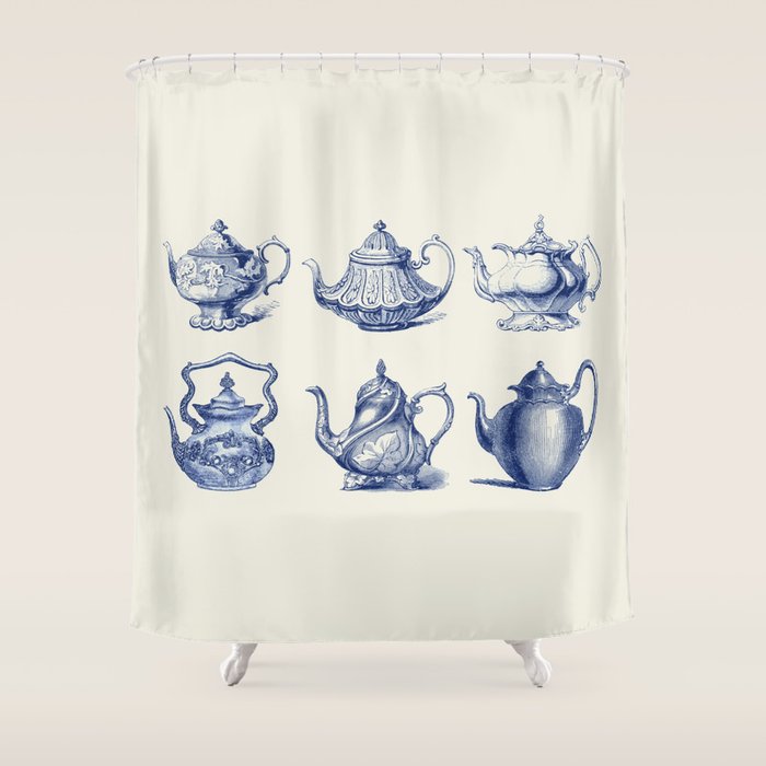 Blue Tea Pots Shower Curtain Gallery Image 1