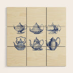 Blue Tea Pots Wood Wall Art Gallery Image 1