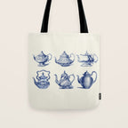 Blue Tea Pots Tote Bag Gallery Image 1