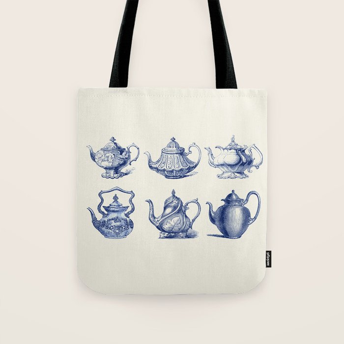 Blue Tea Pots Tote Bag Gallery Image 1