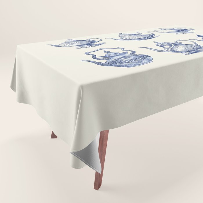 Blue Tea Pots Tablecloth Gallery Image 1