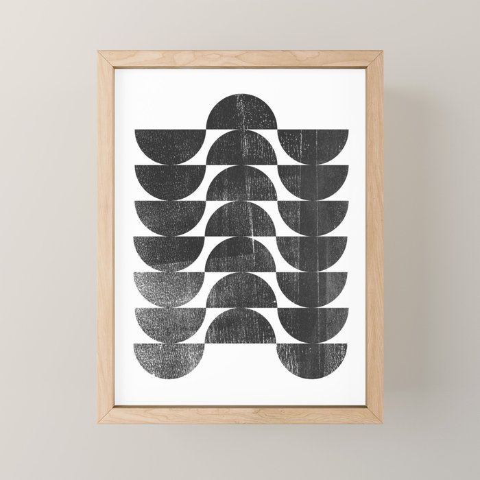 Mid Century Modern Op Art Black and White Pattern Mini Art Print Gallery Image 1