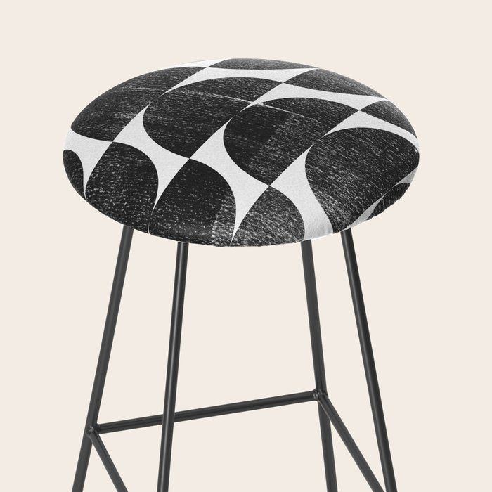 Mid Century Modern Op Art Black and White Pattern Stool Gallery Image 2