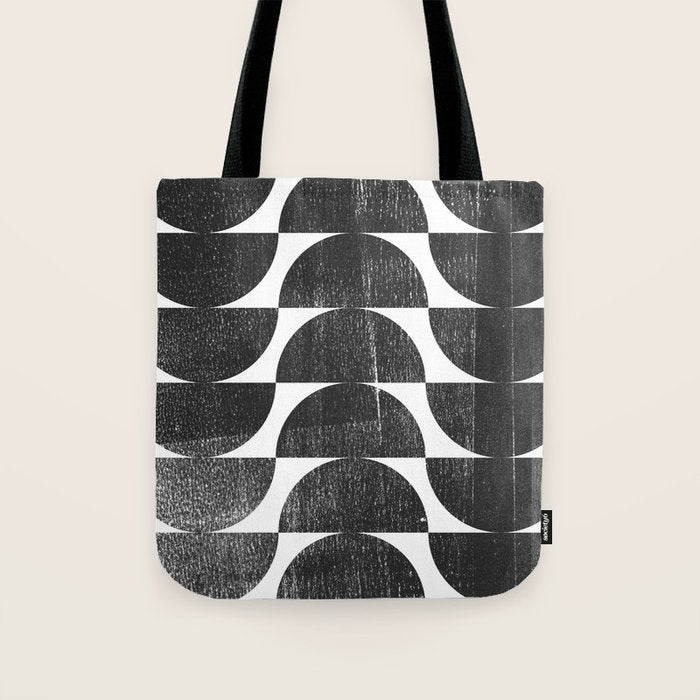 Mid Century Modern Op Art Black and White Pattern Tote Bag Gallery Image 1