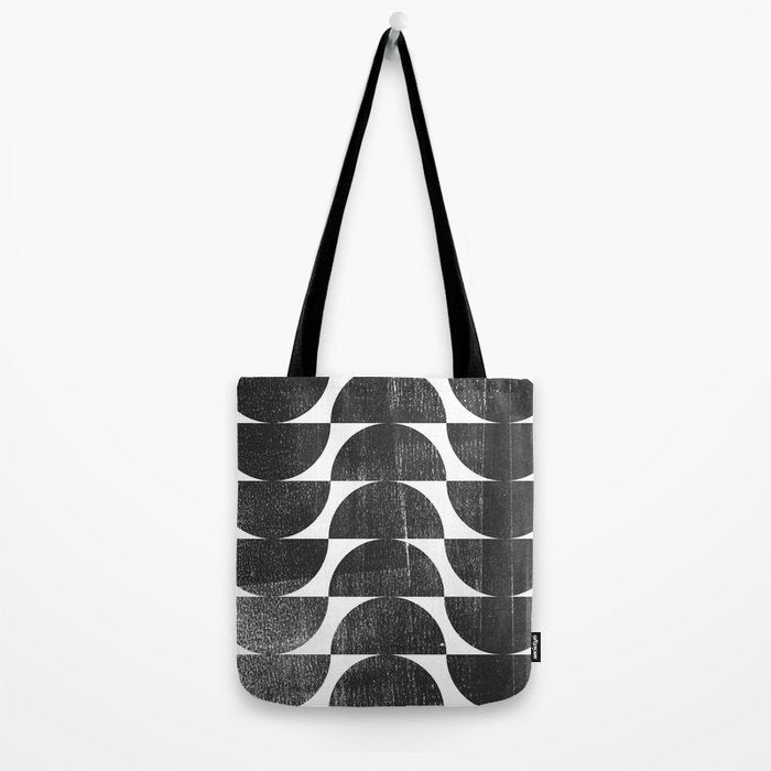 Mid Century Modern Op Art Black and White Pattern Tote Bag Gallery Image 2