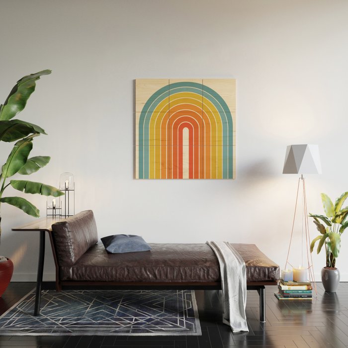 Gradient Arch X Bright Rainbow Mid Century Modern Rainbow Wood Wall Art Gallery Image 2