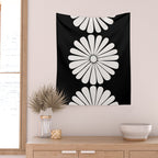Retro Daisy Abstract II Black and White Bold Floral Wall Tapestry Gallery Image 2