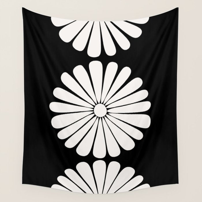 Retro Daisy Abstract II Black and White Bold Floral Wall Tapestry Gallery Image 4