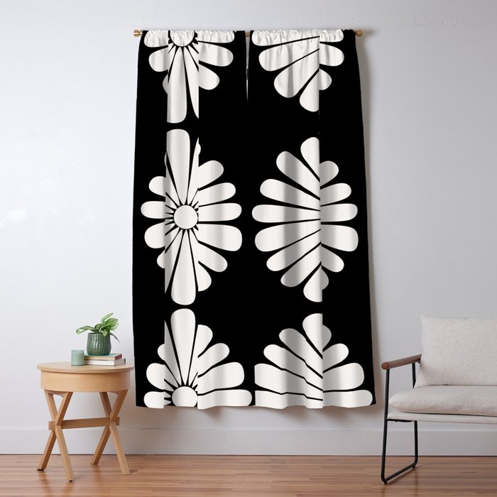 Retro Daisy Abstract II Black and White Bold Floral Window Curtain Gallery Image 5