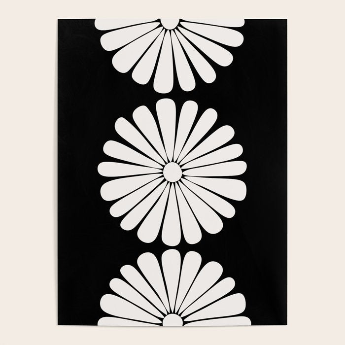 Retro Daisy Abstract II Black and White Bold Floral Poster Gallery Image 4