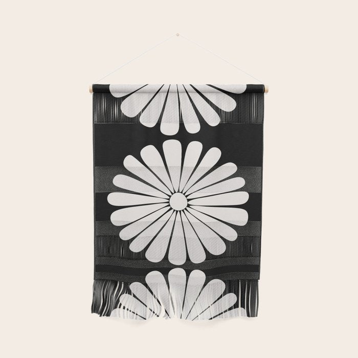 Retro Daisy Abstract II Black and White Bold Floral Wall Hanging Gallery Image 1