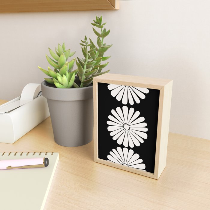 Retro Daisy Abstract II Black and White Bold Floral Mini Art Print Gallery Image 2
