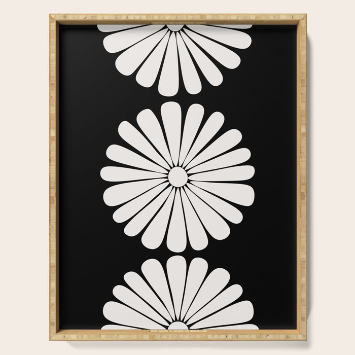 Retro Daisy Abstract II Black and White Bold Floral Serving Tray Gallery Image 1