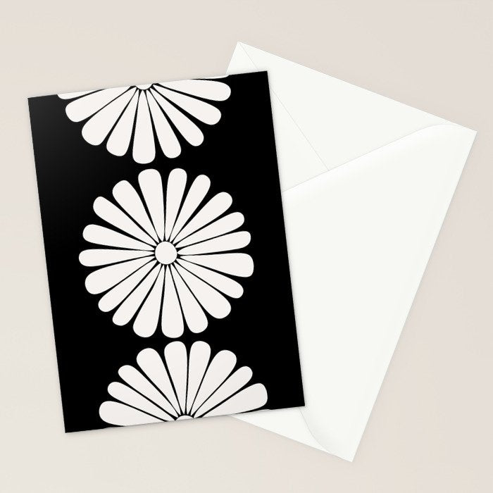 Retro Daisy Abstract II Black and White Bold Floral Stationery Card Gallery Image 2