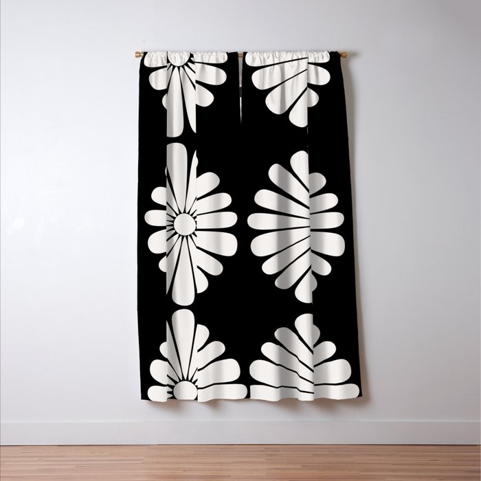 Retro Daisy Abstract II Black and White Bold Floral Window Curtain Gallery Image 3