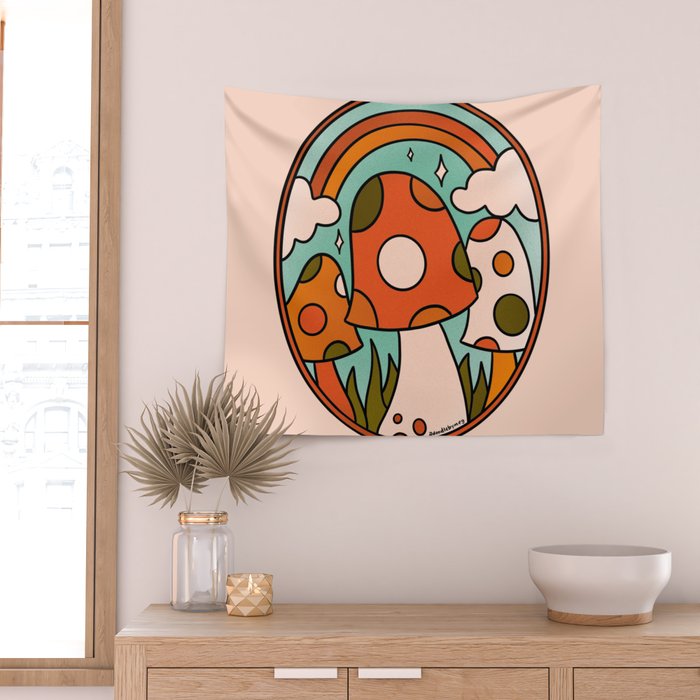 Stained Glass Mushrooms Wall Tapestry Gallery Image 2