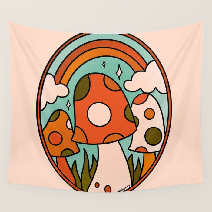 Stained Glass Mushrooms Wall Tapestry Gallery Image 1