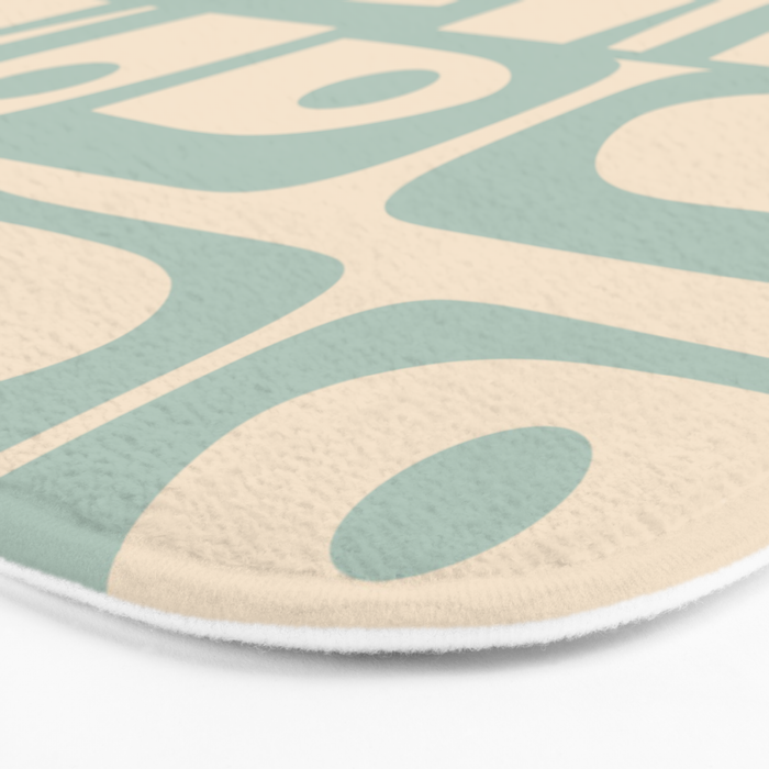 Mid Century Modern Piquet Multi Geometric Pattern Light Celadon Blue and Cream Bath Mat Gallery Image 3