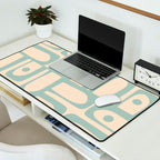 Mid Century Modern Piquet Multi Geometric Pattern Light Celadon Blue and Cream Desk Mat Gallery Image 2