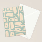Mid Century Modern Piquet Multi Geometric Pattern Light Celadon Blue and Cream Stationery Card Gallery Image 2