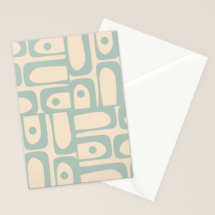 Mid Century Modern Piquet Multi Geometric Pattern Light Celadon Blue and Cream Stationery Card Gallery Image 2