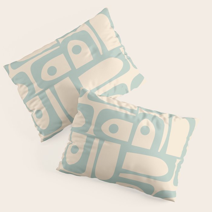 Mid Century Modern Piquet Multi Geometric Pattern Light Celadon Blue and Cream Pillow Sham Gallery Image 3