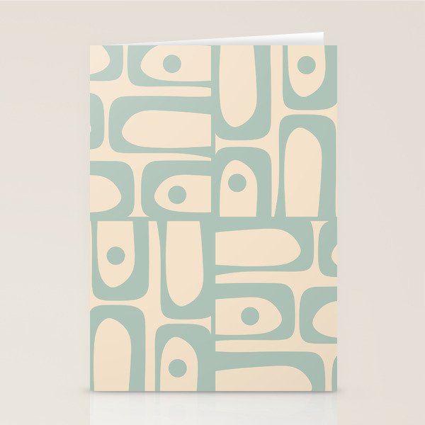 Mid Century Modern Piquet Multi Geometric Pattern Light Celadon Blue and Cream Stationery Card Gallery Image 2