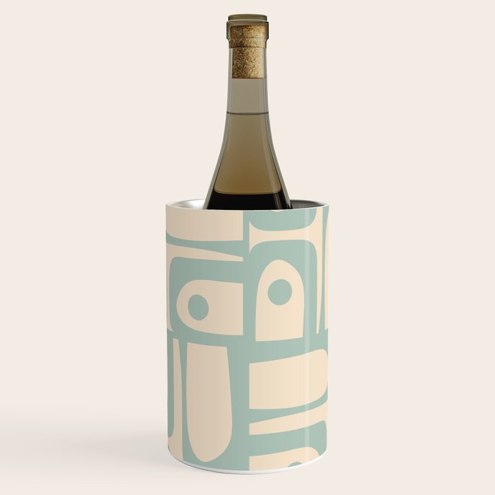 Mid Century Modern Piquet Multi Geometric Pattern Light Celadon Blue and Cream Wine Chiller Gallery Image 1