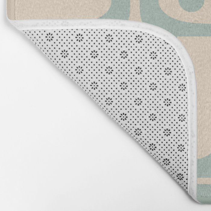 Mid Century Modern Piquet Multi Geometric Pattern Light Celadon Blue and Cream Bath Mat Gallery Image 2