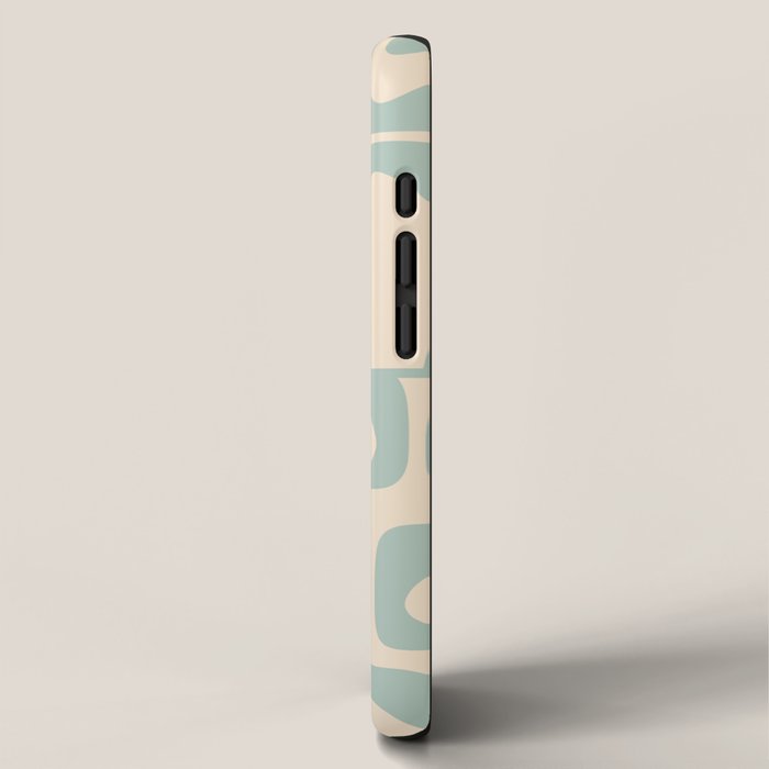 Mid Century Modern Piquet Multi Geometric Pattern Light Celadon Blue and Cream iPhone Case Gallery Image 2